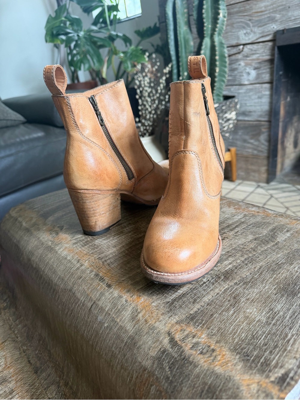 Bed Stu tan ankle boot with zipper
